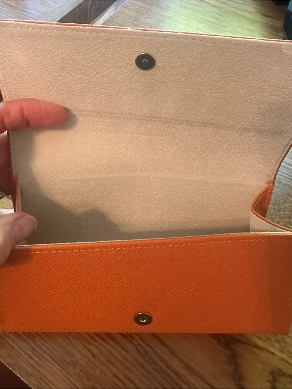 Tory Burch Orange Saffiano leather eyeglass case with Gold Logo